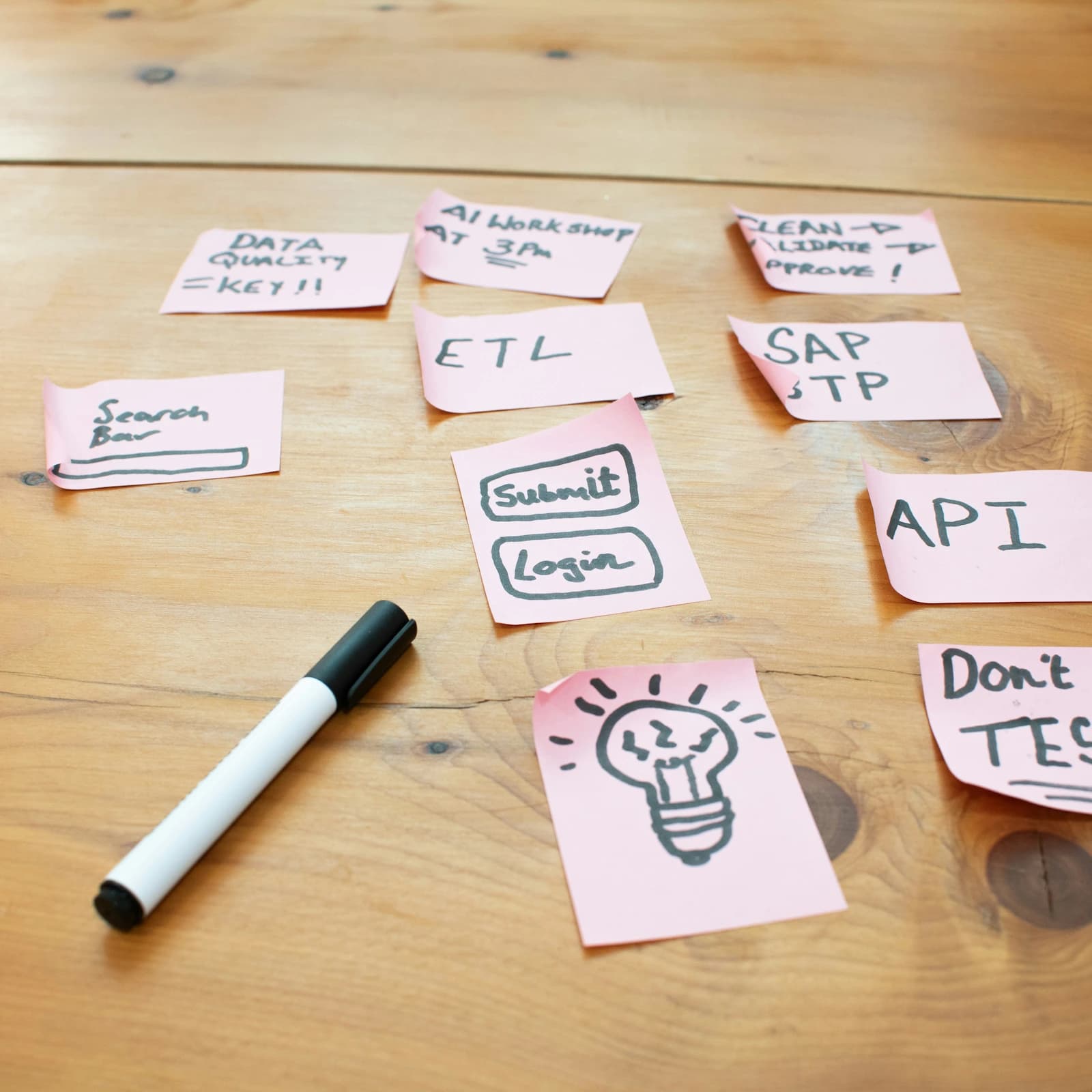 Organisation de projet avec notes adhésives et planification de processus sur table