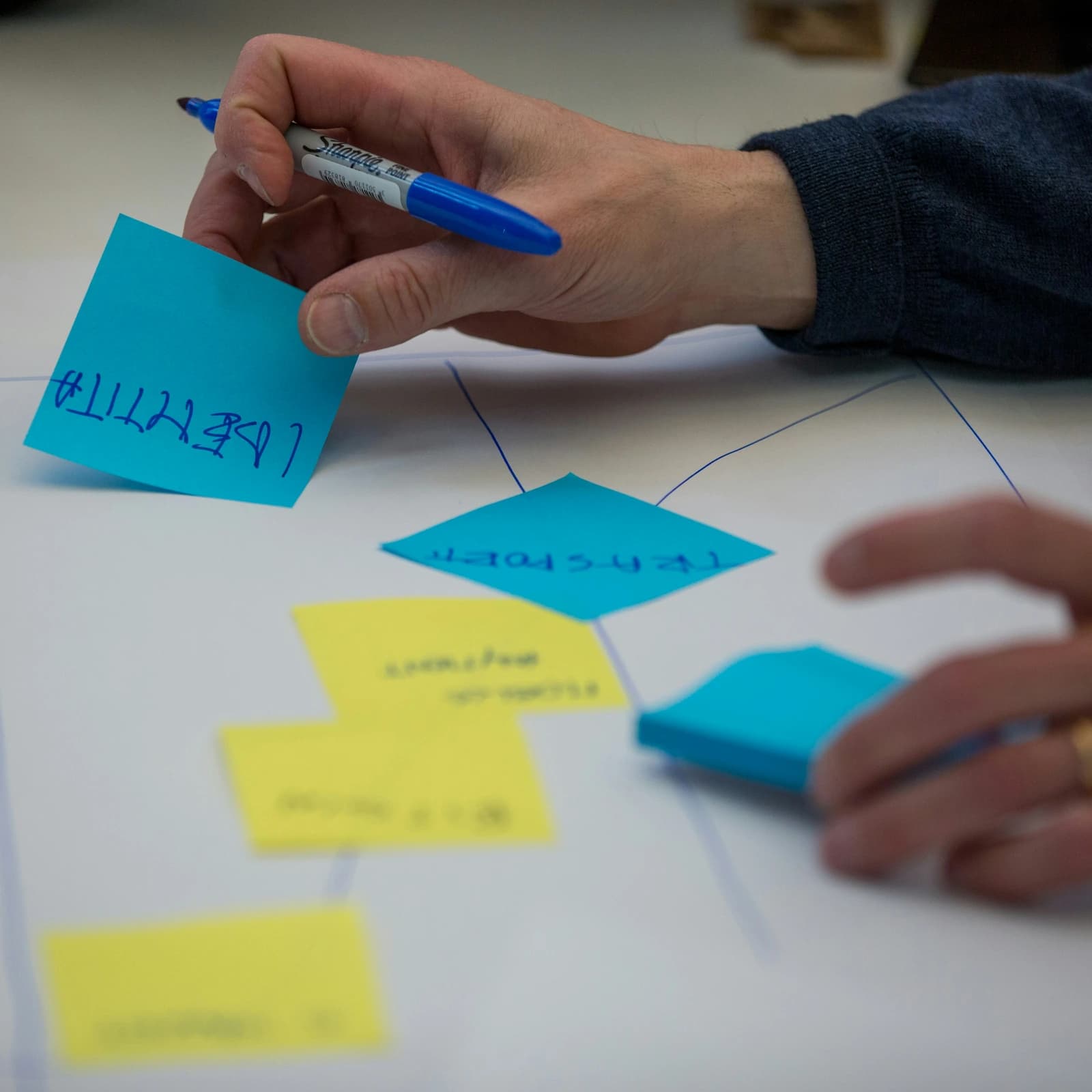 Structuration d’idées et planification visuelle avec notes adhésives lors d’un atelier