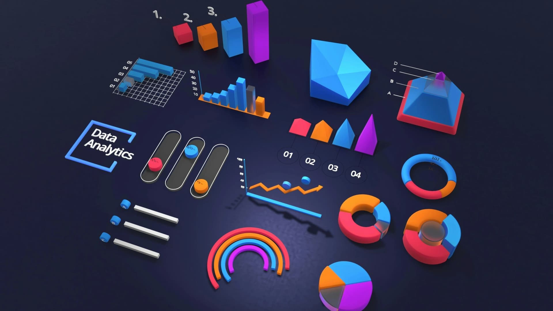 Visualisation de données et tableaux de bord analytiques en 3D avec graphiques colorés
